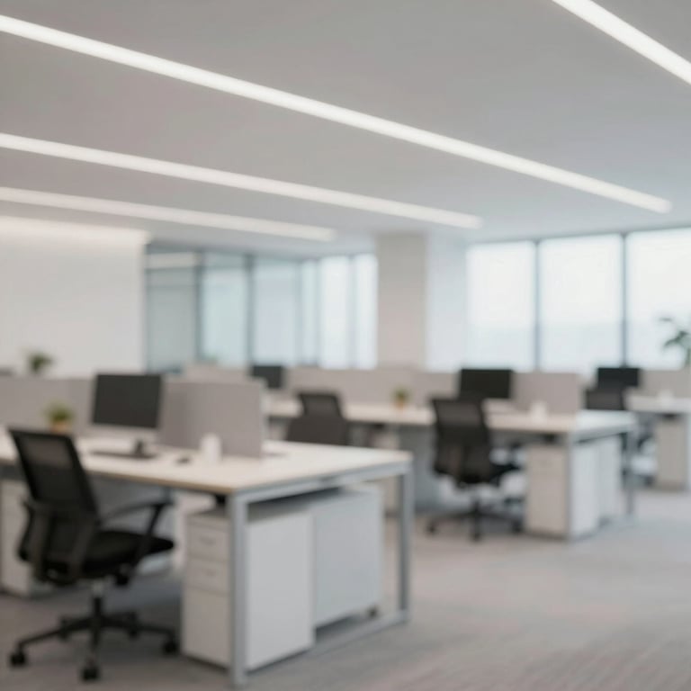 A modern office interior with clean lines and a focused, results-oriented atmosphere.