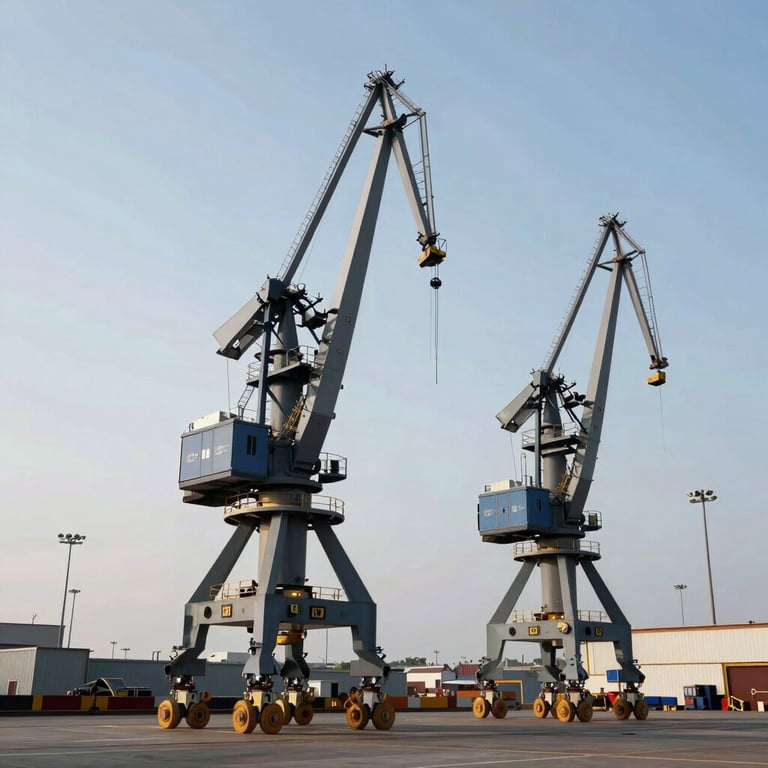 An industrial crane at a North American port, symbolizing the strength and global reach of the heavy equipment market.