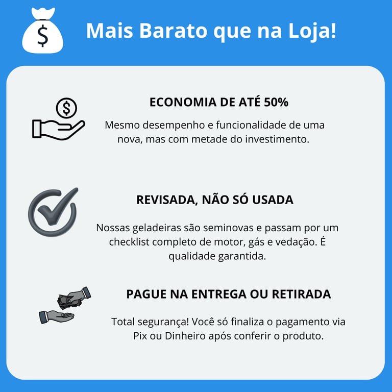 Geladeira revisada e higienizada com preço até 50% mais barato que loja