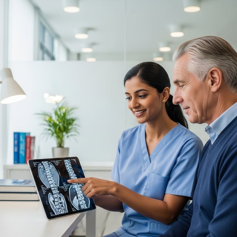 Doctor explaining MRI results related to sciatica during medical consultation