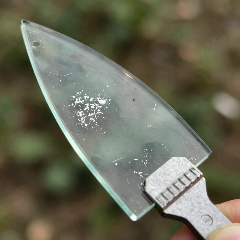 A macro photograph of a perfectly repaired glass chip, showing crystal clear results under bright daylight.