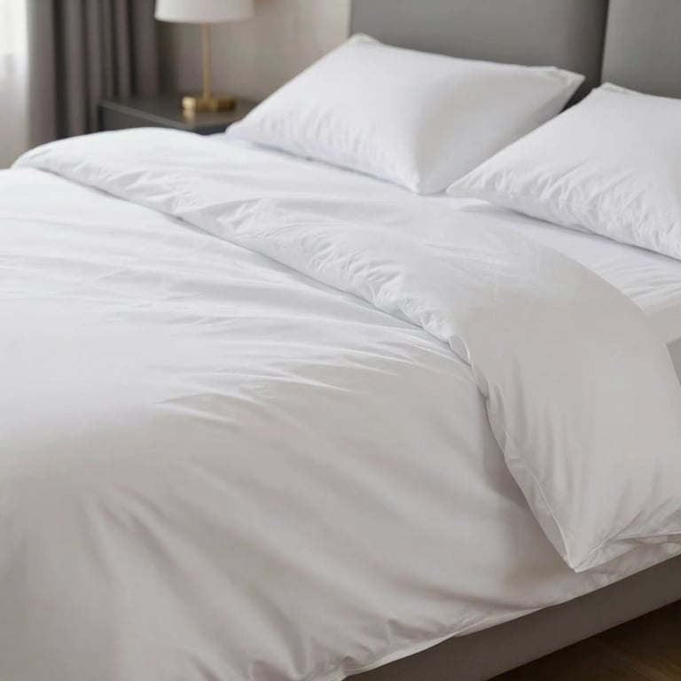 A close-up of a fresh, healthy residential bedroom with crisp linens and a calm, clean atmosphere.