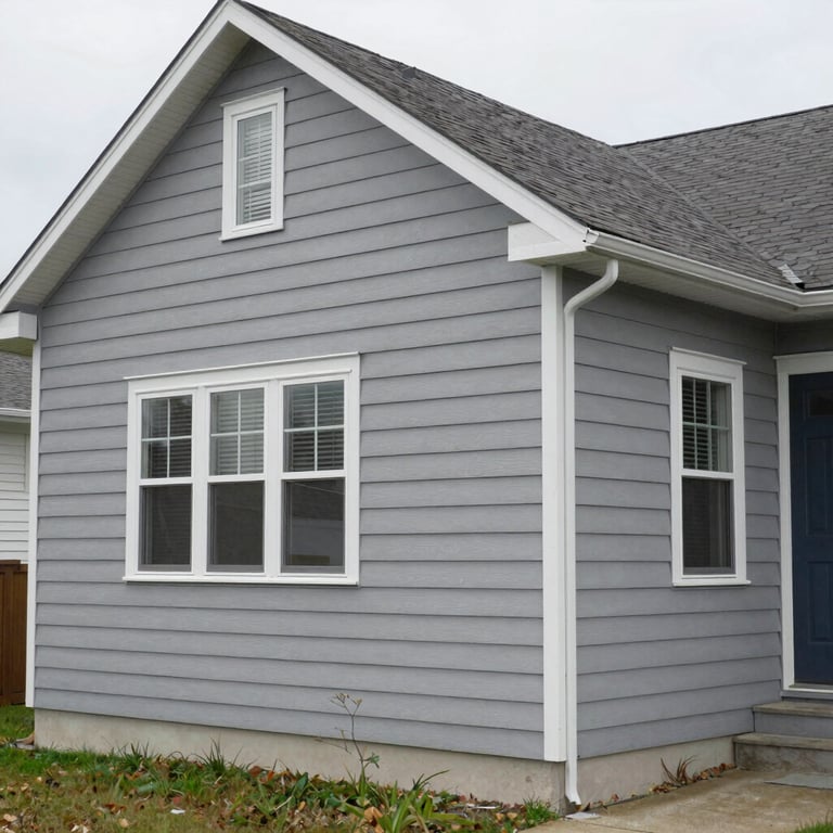 A residential street view of a North American home featuring high-quality siding restoration in Cloud Gray.
