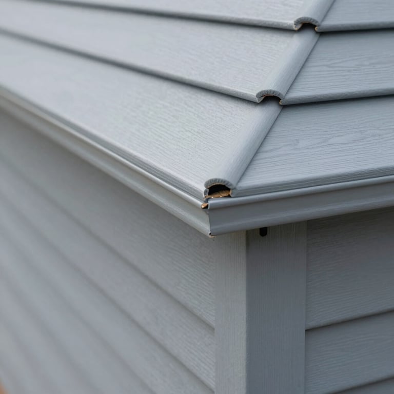 A close-up of Sky Gray vinyl siding showing clean seams and professional trim installation.