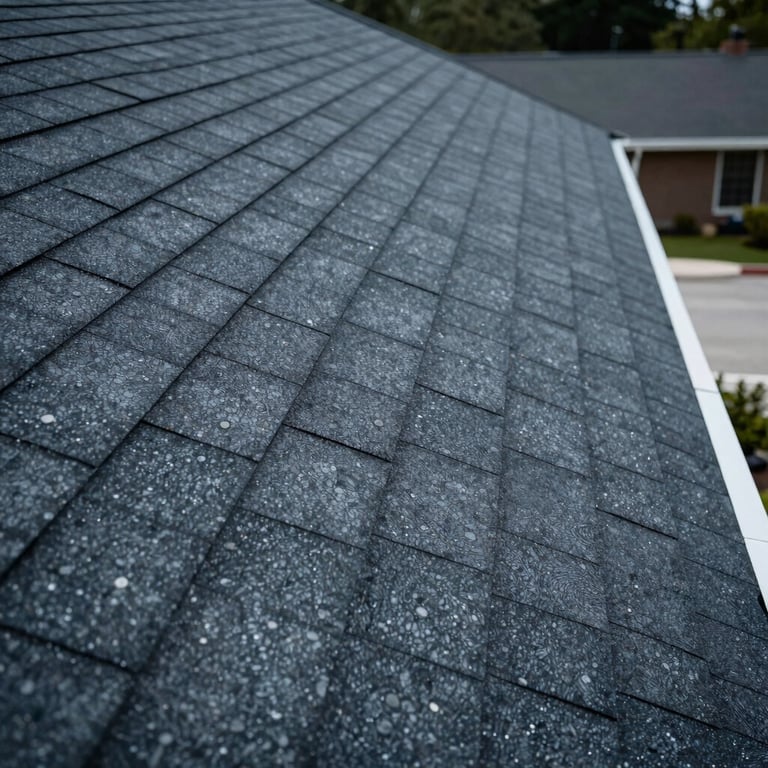 The final look of a professional roof replacement with durable architectural shingles in Deep Slate tones.