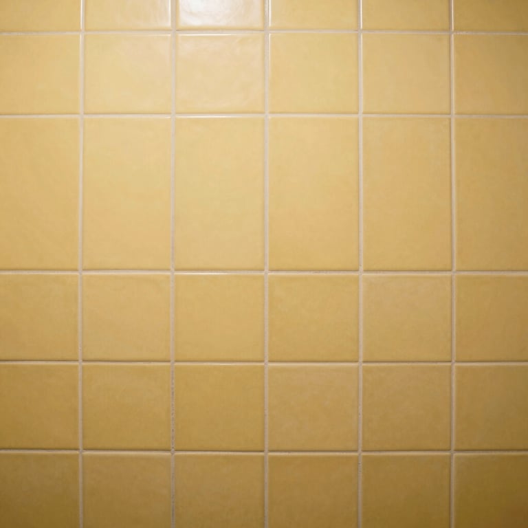 Dated yellow bathroom wall tiles before a modern color transformation.
