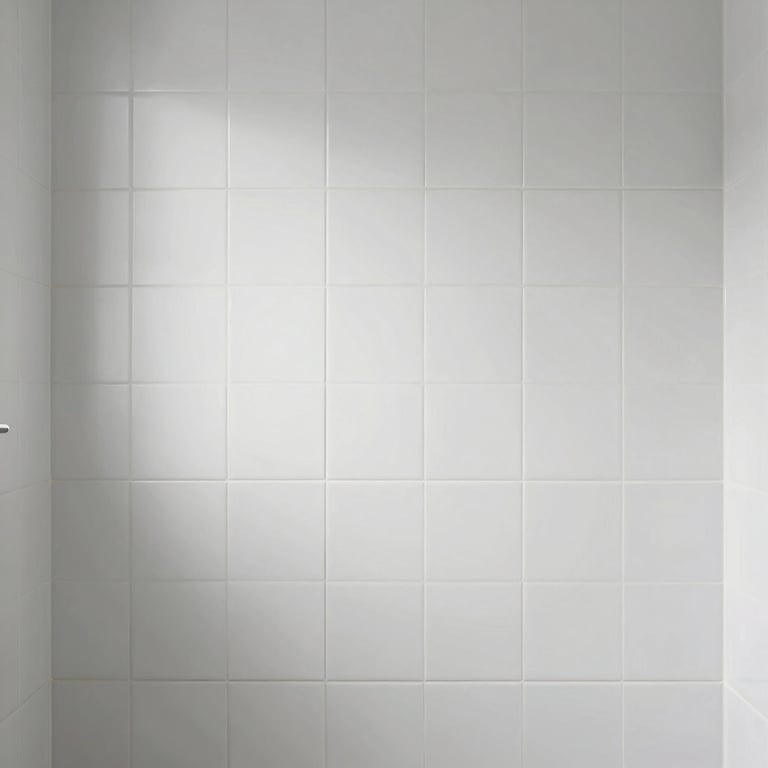 The same bathroom tiles refinished in a crisp, clean white for a modern industrial look.