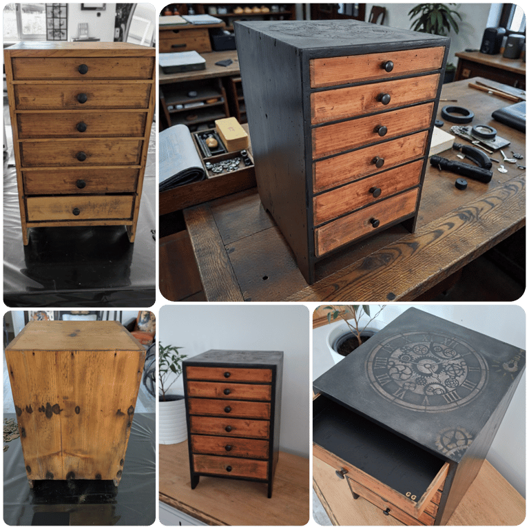 avant après de petit meuble horloger