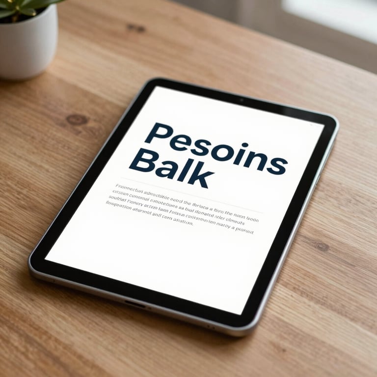 A tablet on a wooden desk in a bright room displaying a professional eBook cover design with clean typography.