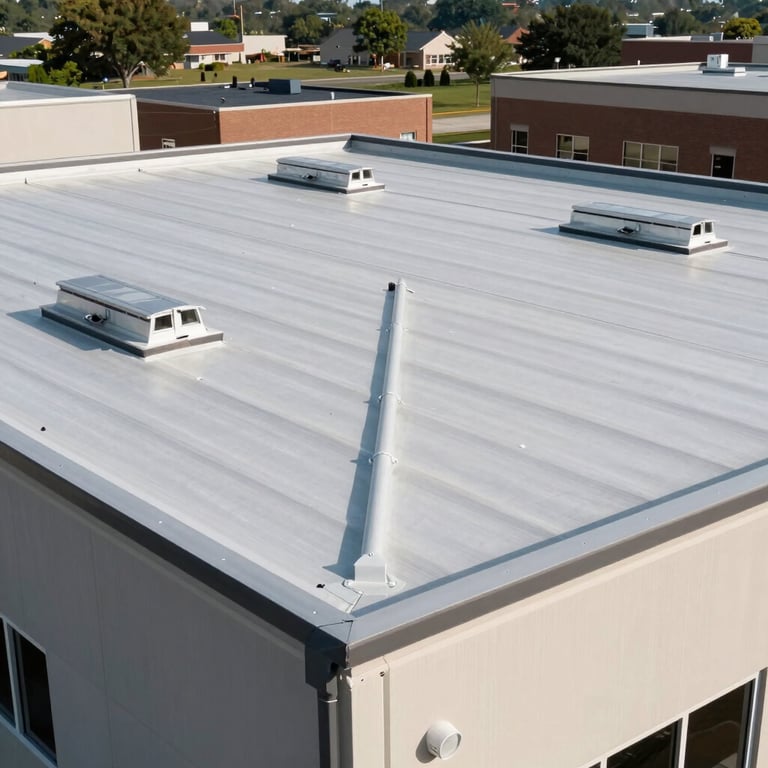 A commercial building in Jackson Township featuring a clean, professionally installed flat roofing system.