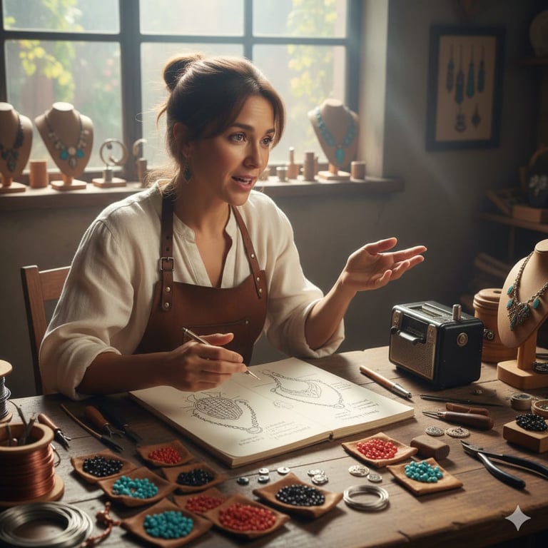 Mujer enseñando joyería y artesanías hopis