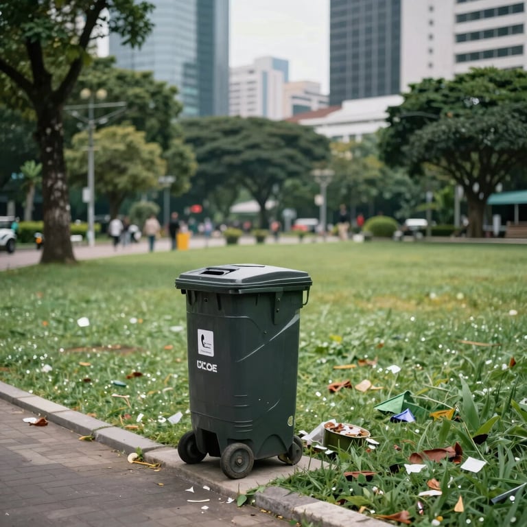 A vibrant park area in an Indonesian city showcasing the clean results of effective waste management.