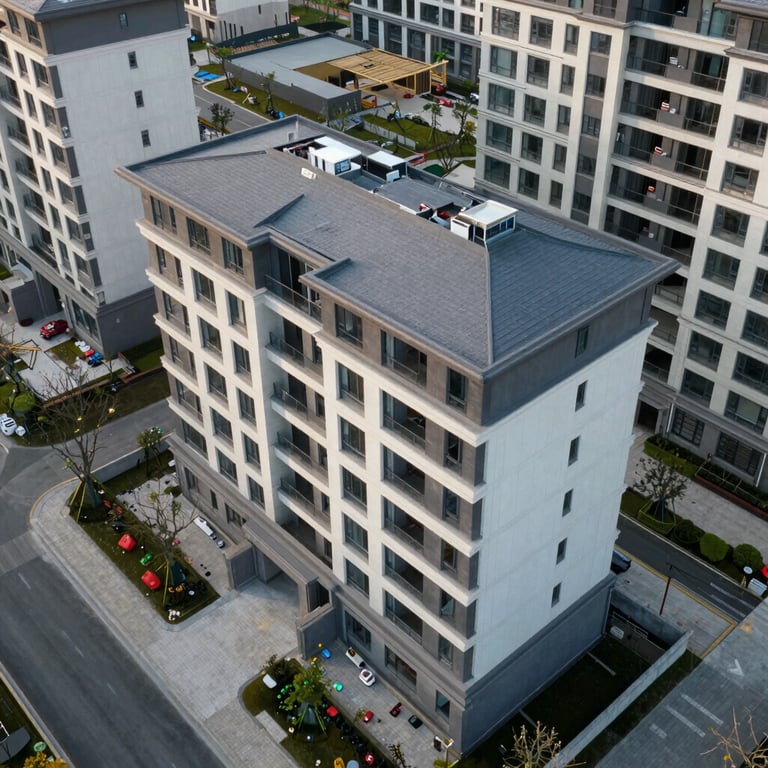 An aerial view of a completed residential project by Silavan Homes, showcasing quality construction and clean design.
