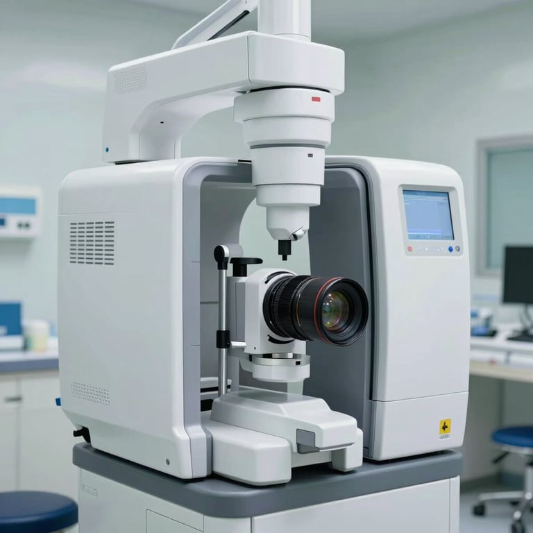 A modern, high-tech diagnostic machine in a brightly lit North American medical facility, emphasizing innovation.