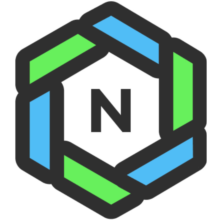 A hexagonal logo featuring interlocking blue and green segments around a central letter N.