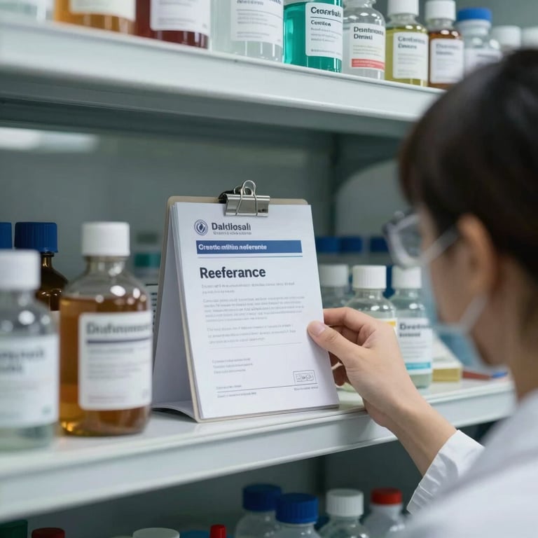 A professional shelf containing certified reference materials in an Indonesian government facility.