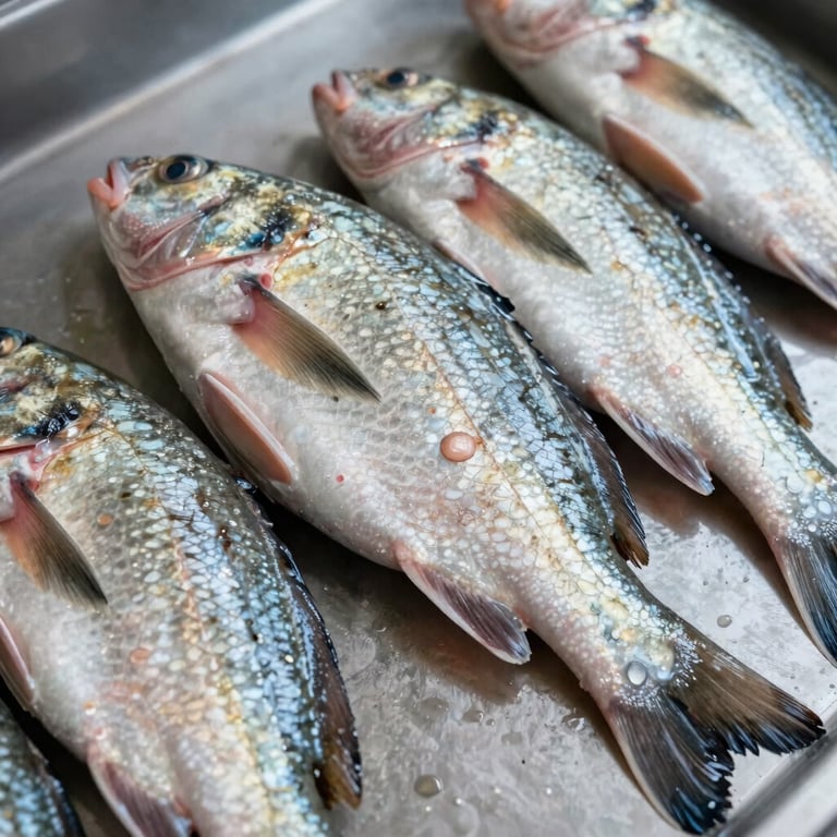 Close-up of fresh, healthy tilapia being prepared for distribution, emphasizing quality and freshness, natural lighting.
