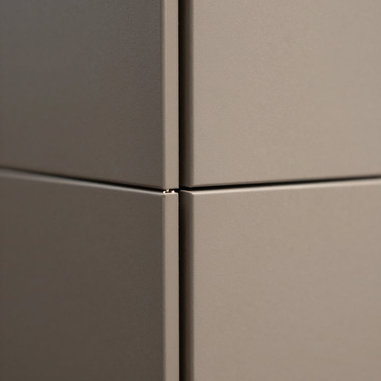 Extreme close-up of two rigid backdrop panels joined with a microscopic, flawless seam, demonstrating precise architectural scale.
