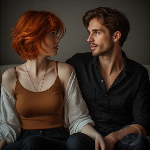 Claudie looks at Trev, by Ophelio