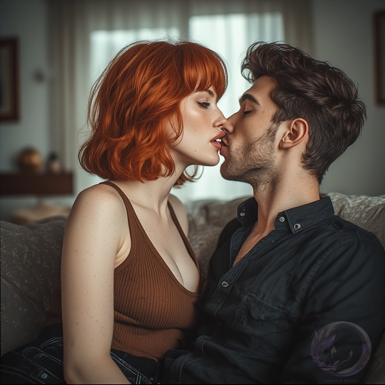 Claudie on the sofa with Trev, by Ophelio