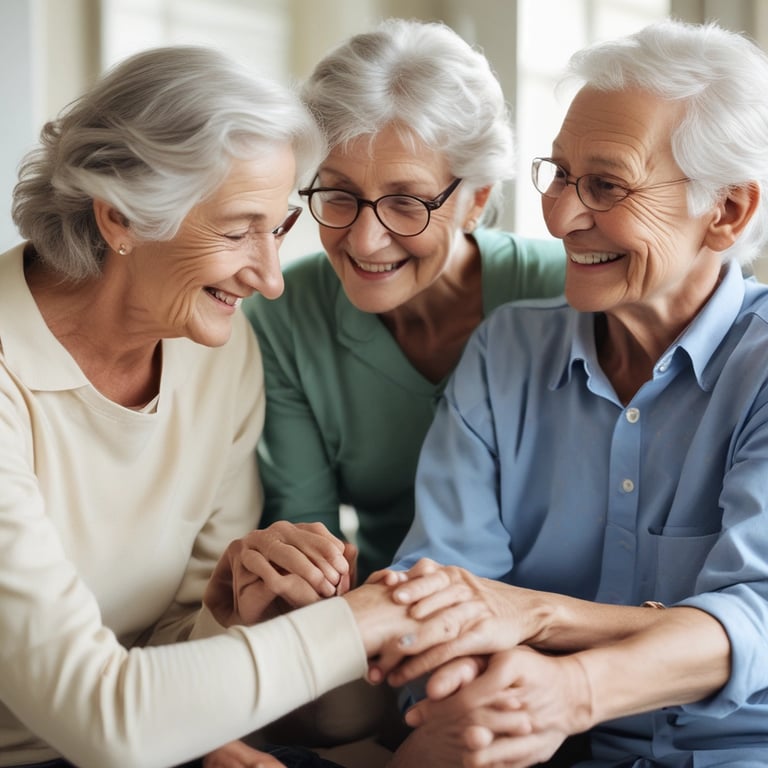 A caring support worker assisting an elderly client with daily activities in a cozy home setting.