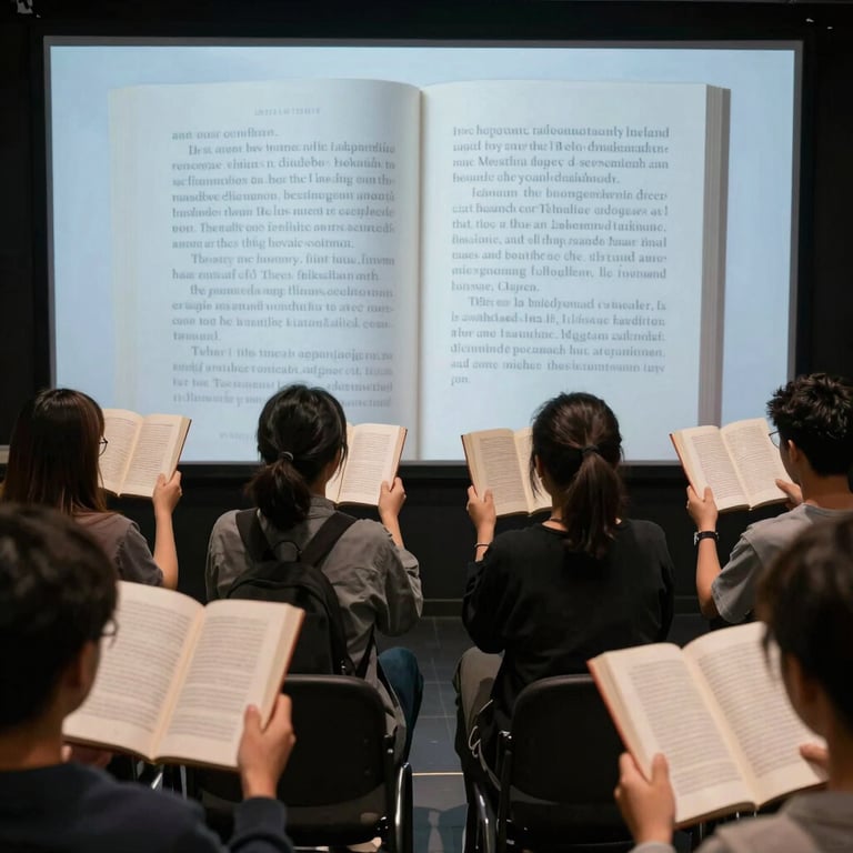 Participants engaged in a creative writing workshop, pens and notebooks in hand, surrounded by inspiring books.