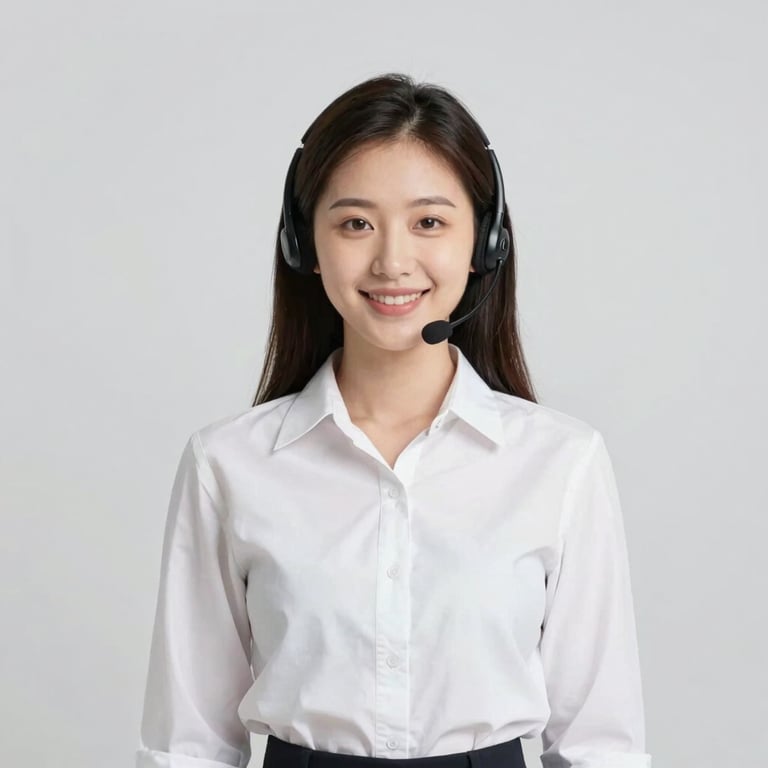 A smiling customer support agent representative with a clean background.