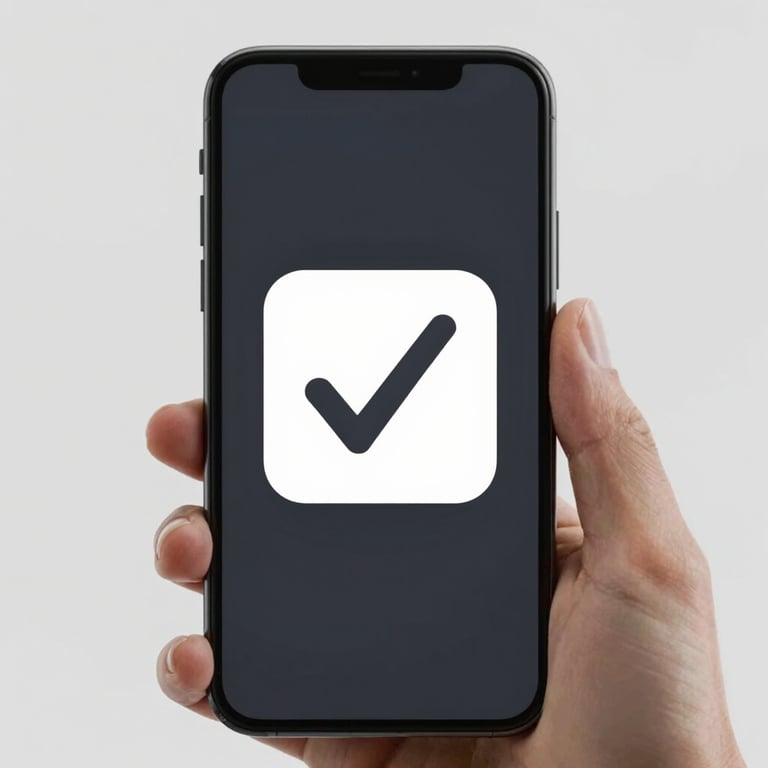 A successful checkmark notification on a smartphone screen.