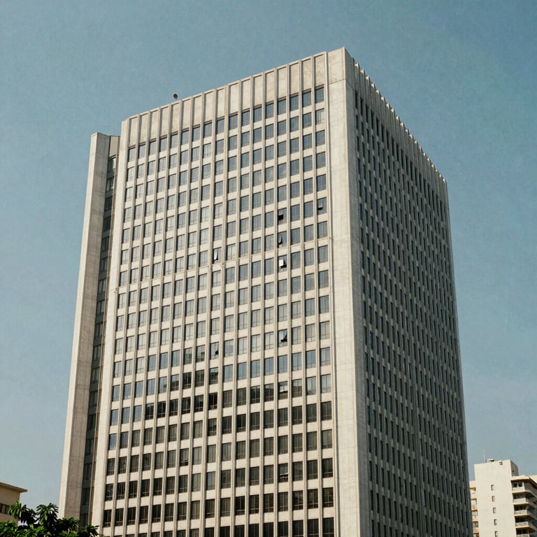 Clean architectural shot of a modern business center in a South American / Brazilian capital.