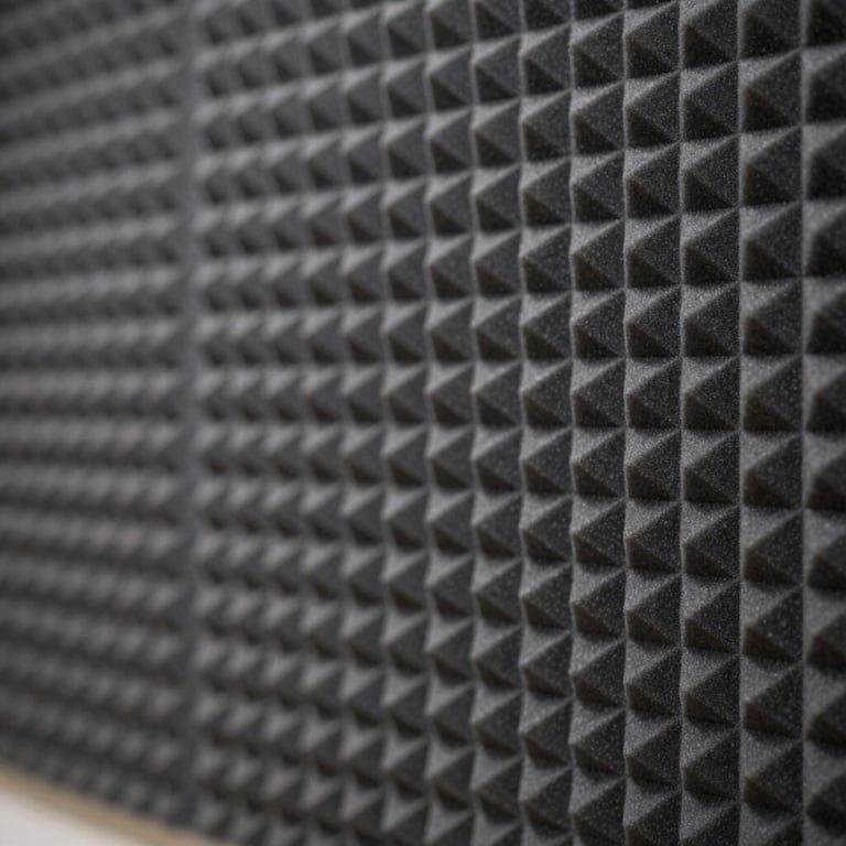 A stylish acoustic foam wall in a geometric pattern, representing a professional soundproofed environment.