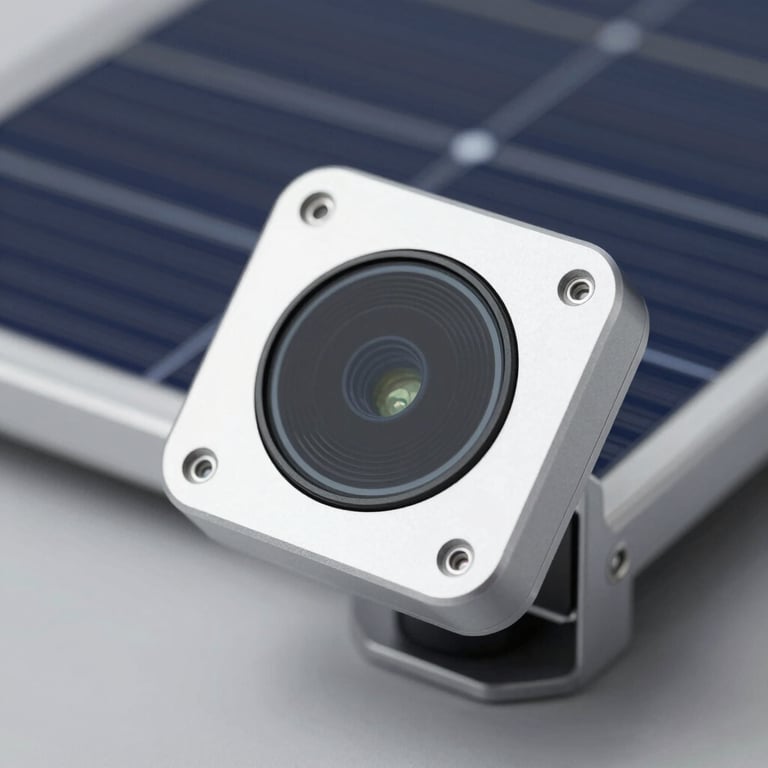 Close up of a smart solar tracker sensor with a clean metallic finish.