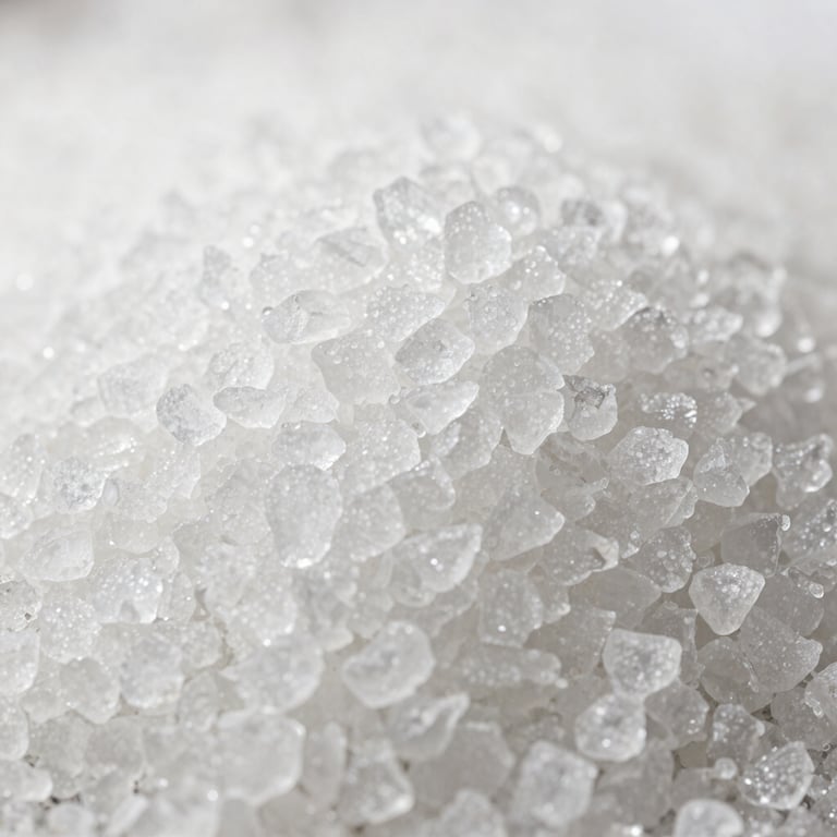 Macro close-up of graded white sugar crystals and spices, showing high-quality agricultural export standards
