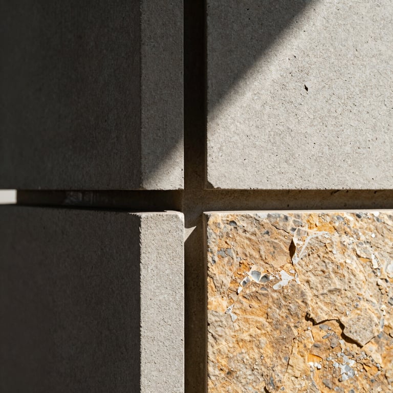 Extreme close-up of hand-carved local stone joints, harsh tropical sunlight casting deep shadows, tactile texture.