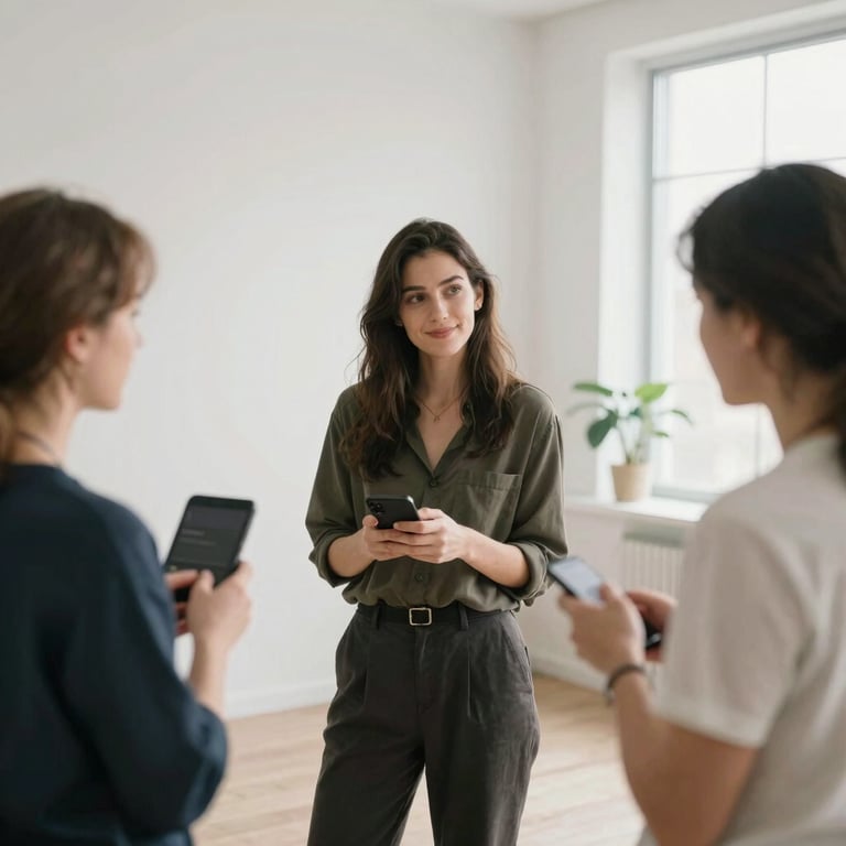A soft focus shot of a professional collaborative session in a bright, modern studio with minimalist decor.