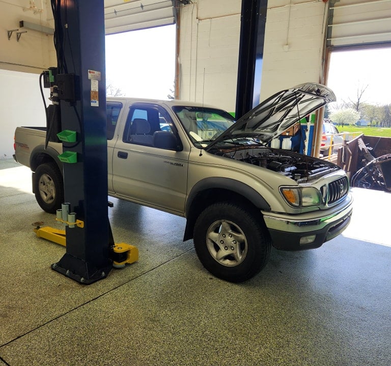 Toyota Truck being serviced at Winston's Complete Auto Care in Cuyahoga Falls, Ohio
