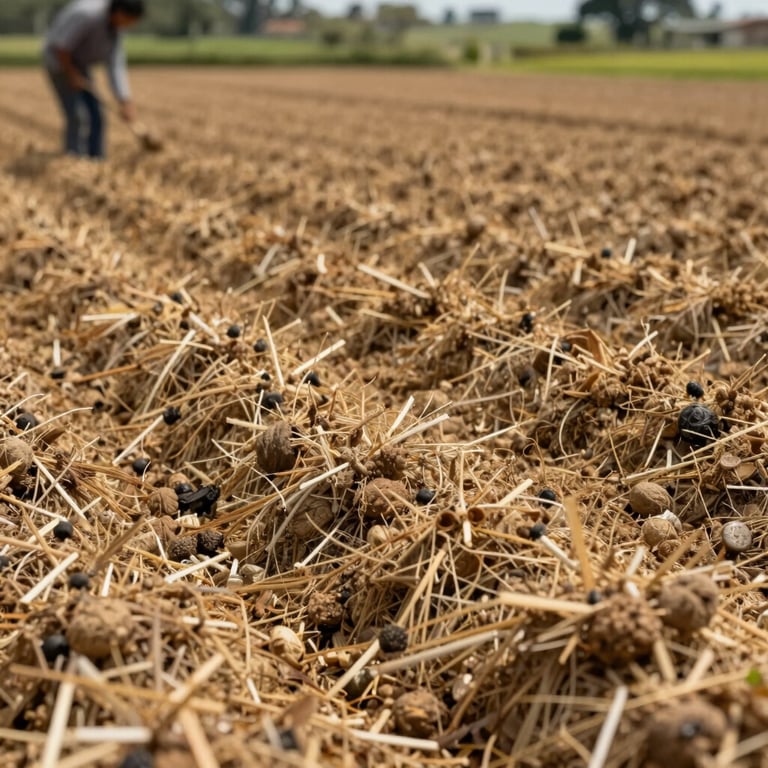 Detail shot of a sustainable harvest in a Latin American field, emphasizing texture and structured labor under professional lighting.