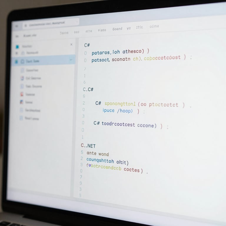 A close-up of a high-resolution screen displaying clean, professional code in a modern IDE, reflecting technical prowess in C# and .NET. Brand colors #2B6777 and #ADC6CC used in UI elements.
