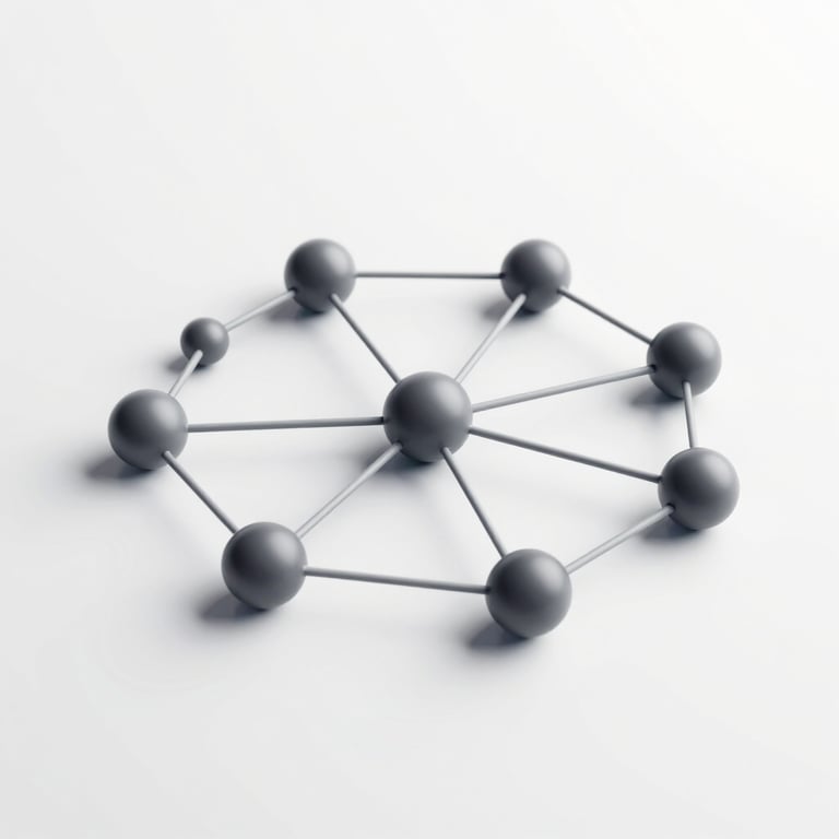 A clean, minimalist 3D rendering of a network of interconnected nodes, symbolizing APIs and Service Layer integration.