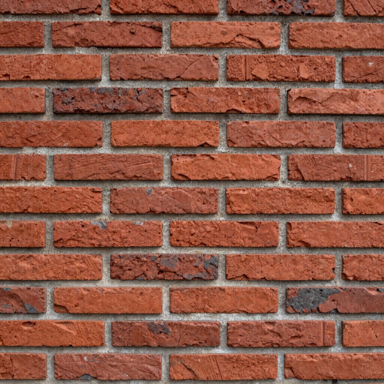 A detailed shot of a perfectly aligned red brick wall with slate gray mortar, showcasing traditional Portuguese masonry style.