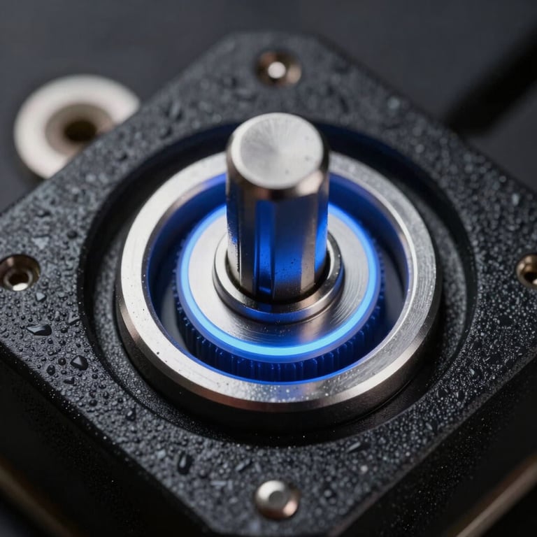 Extreme macro photography of a mechanical toggle switch clicking into place, dark industrial textures, sharp silver edges, electric blue accent light.