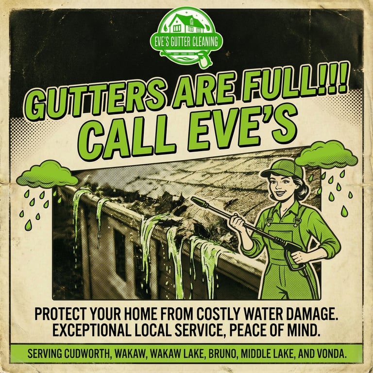 lady cleaning overflowing gutters