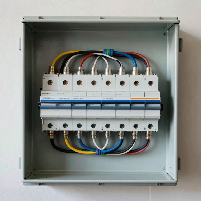 A masterfully organized residential circuit breaker panel with perfectly straight, bundled wires in a clean Florida garage.