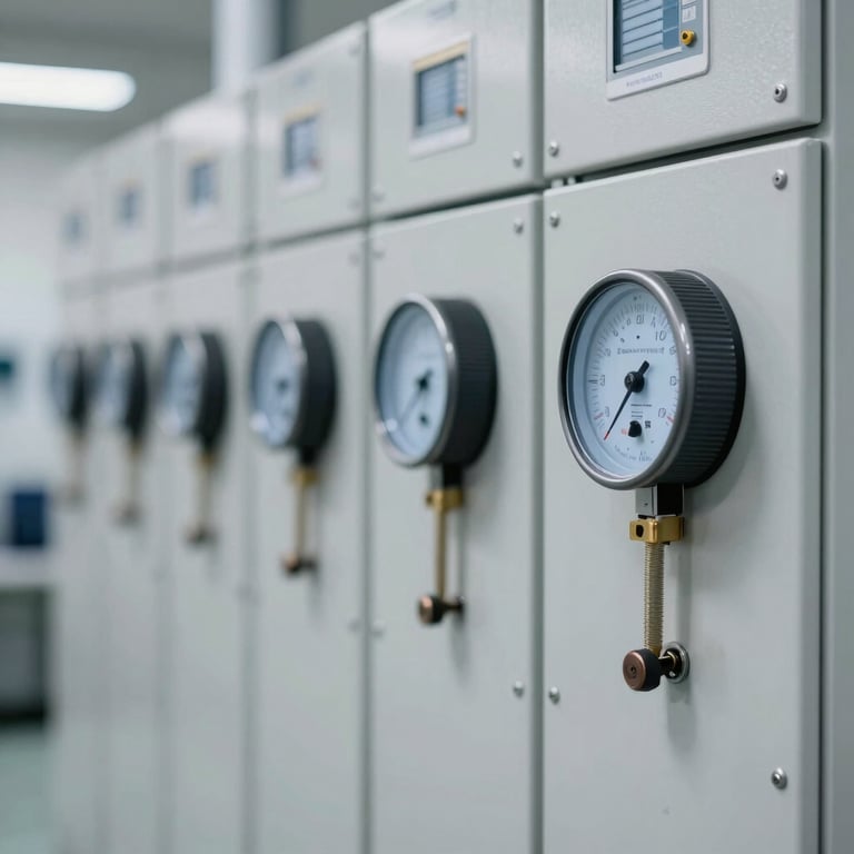 A series of protection and measurement panels ready for Factory Acceptance Testing (FAT).