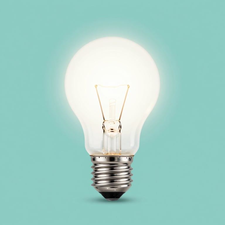 A light bulb glowing brightly against a soft teal background (#8ECFC4), symbolizing smart and economical energy choices.