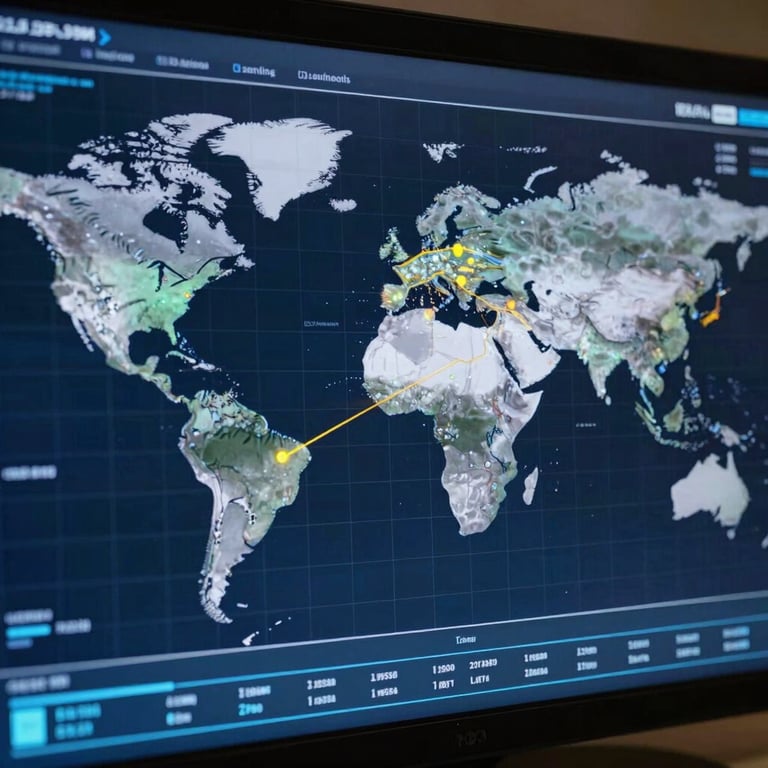 A high-tech digital interface showing global shipping routes, blending technology with strategic logistics.