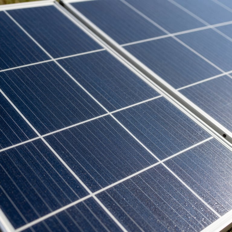 Details of premium solar cells under sunlight, showcasing the high-tech texture and efficiency.