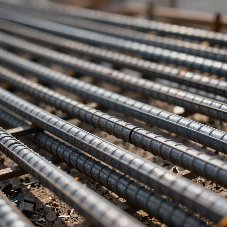Steel reinforcement bars for foundations, reflecting industrial strength and reliability.