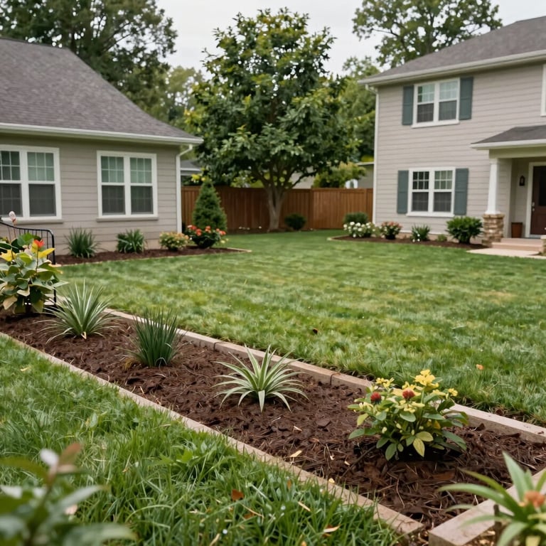 A wide shot of a beautiful, green residential backyard in the US, showing the peaceful result of expert underground maintenance.