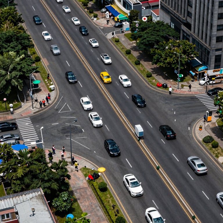 An aerial view of organized urban traffic flow, symbolizing efficient municipal logistics and routes.