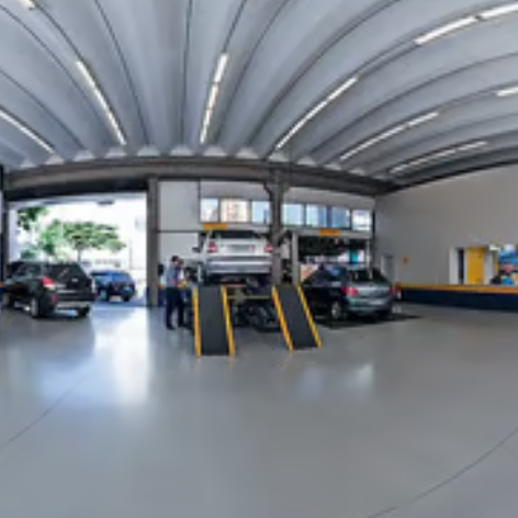 Professional auto repair shop with microcement application